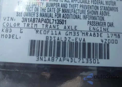 2013 Nissan Sentra Sv z USA, uszkodzony, nr VIN 3N1AB7AP4DL713501